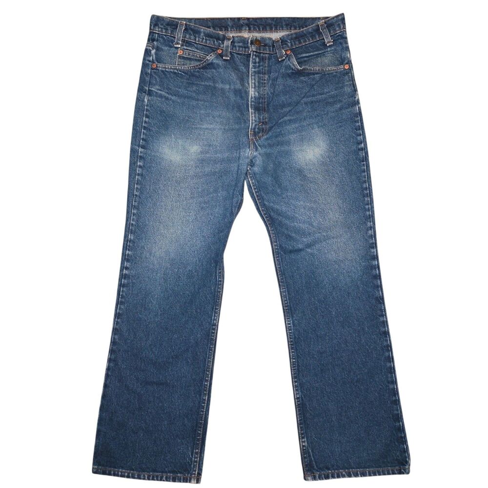 Vintage Levi's 517 Orange Tab Bootcut Jeans Medium Wash Denim Made in USA 34x30
